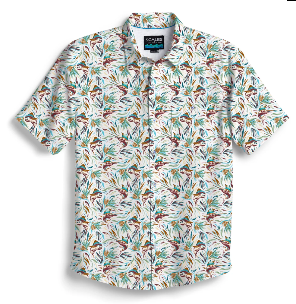 Scales - Men's Performance Button Down Shirt, Flower Strike