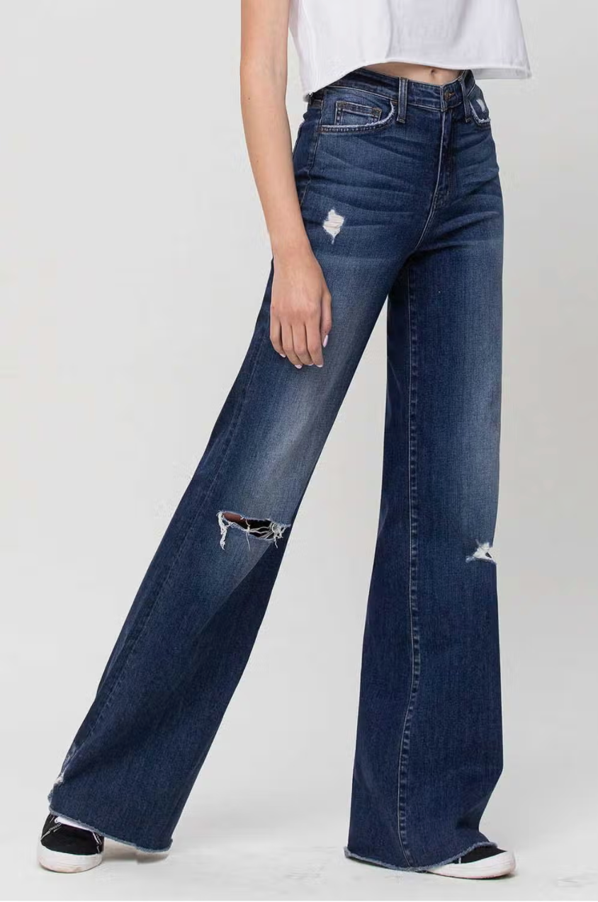 Ocean View Distressed Wide-Leg Jean