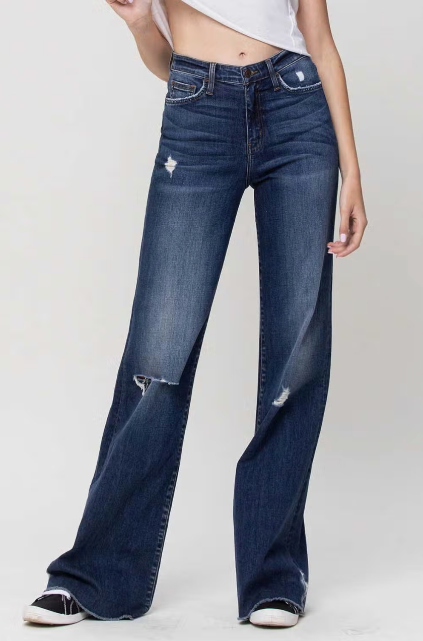 Ocean View Distressed Wide-Leg Jean