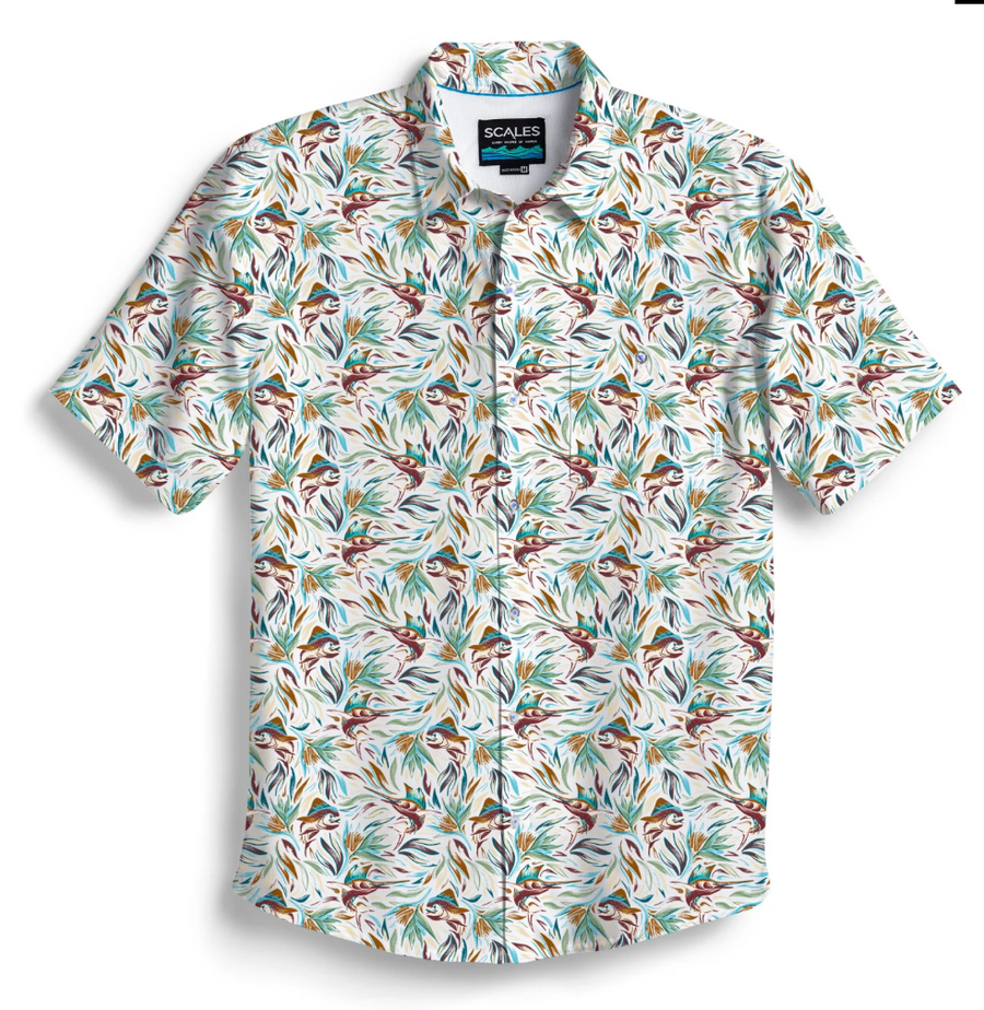 Scales - Men's Performance Button Down Shirt, Flower Strike