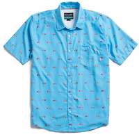 Scales - Men's Short Sleeve Tech Button Down Shirt, Trippy Fish