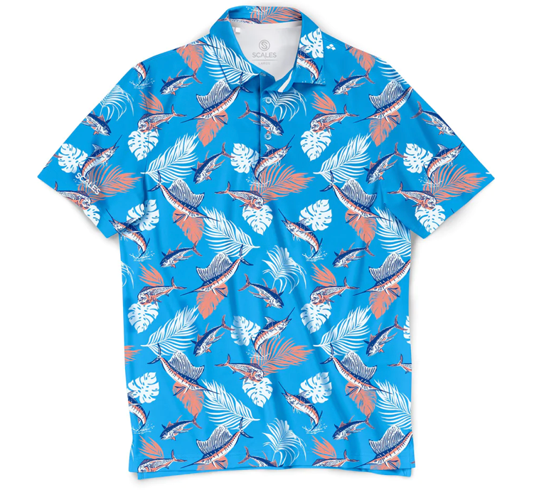 Scales - Men's Golf Polo, Tropical Slam – BlueWater Cowboy Mercantile