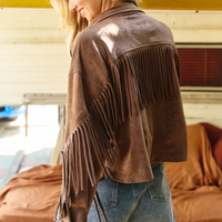 Brown Fringed Faux Suede Jacket